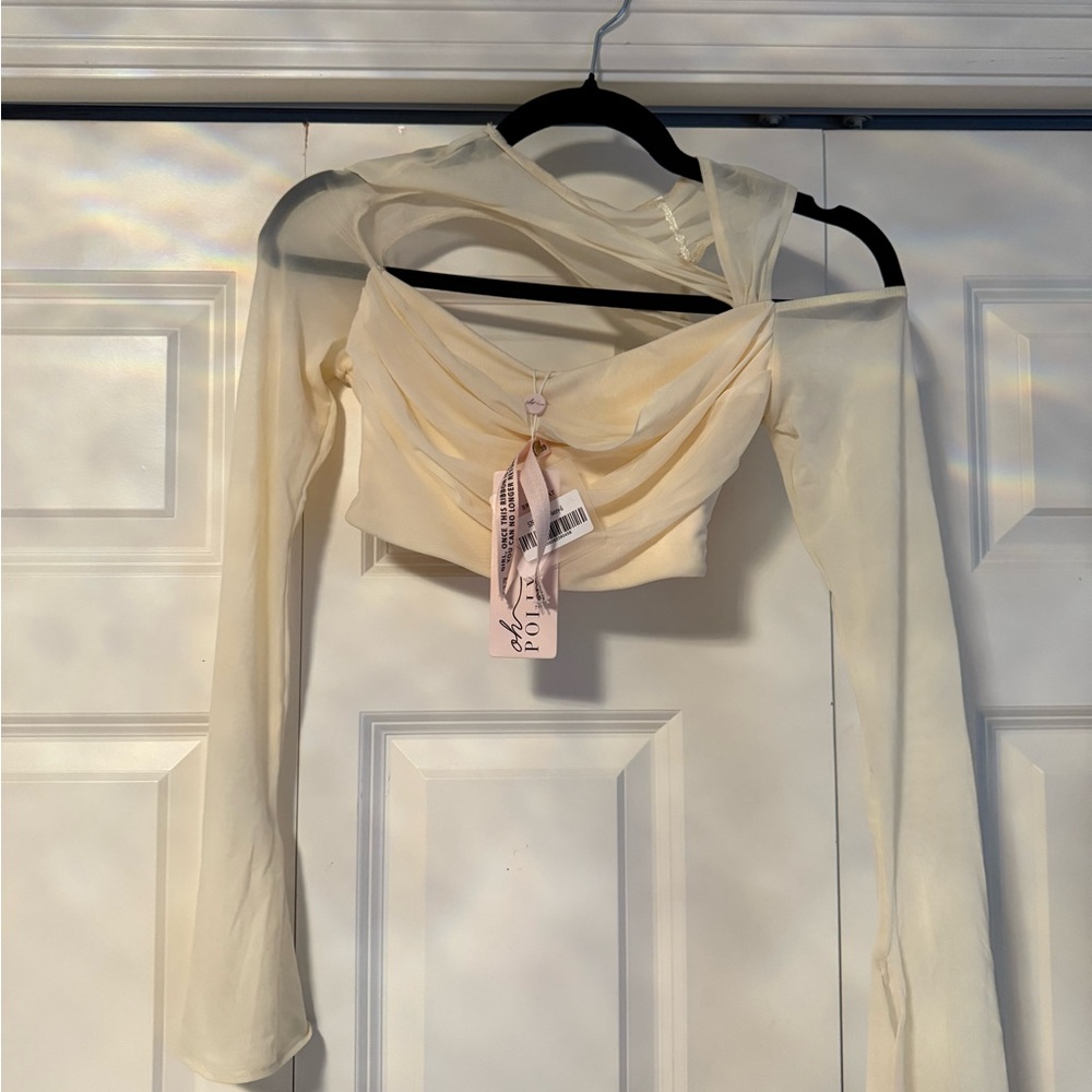 Oh Polly- Asymmetric Cowl Neck cut out top in IVORY 
Elegant Cream Women's Top